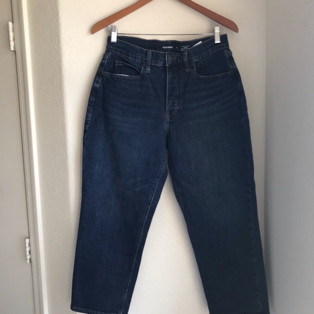 Curvy Sky High Waisted Jay Straight Leg Dark Blue Denim Jeans size 10 Petite